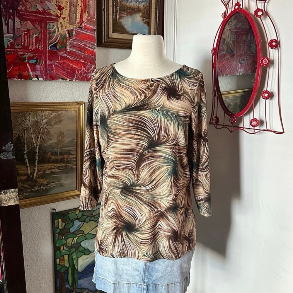 ingenuity brown wavy blue long sleeve shirt
